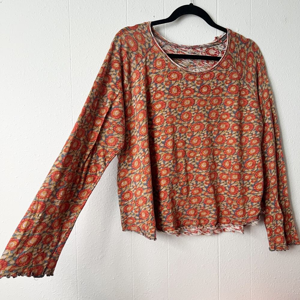 Natural Life Floral Top Womens XL Cropped Boxy Relaxed 100% Cotton Boho Slouchy - Picture 5 of 10